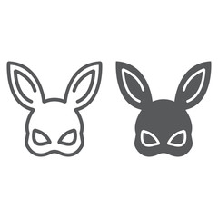 Sex rabbit mask line and glyph icon, sex toy and adult, bdsm mask sign, vector graphics, a linear pattern on a white background, eps 10.