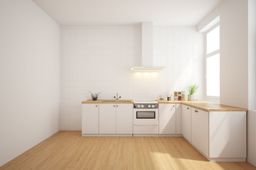 Fototapeta na wymiar 3d rendering white scandinavian style kitchen.