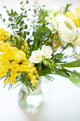 Fresh spring flowers bouquet close up. Selective focus