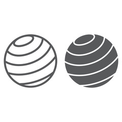 Gymnastic ball line and glyph icon, sport and equipment, fitness ball sign, vector graphics, a linear pattern on a white background.