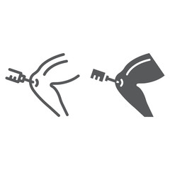 Knee injection line and glyph icon, orthopedic and medical, bone injection sign, vector graphics, a linear pattern on a white background.