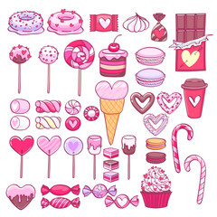 Valentine's day sweets and cookies set. Assorted candies.