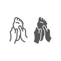 Foot massage line and glyph icon, medical and healthcare, barefoot care sign, vector graphics, a linear pattern on a white background.