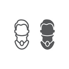Cervical collar line and glyph icon, orthopedic and medical, neck bandage sign, vector graphics, a linear pattern on a white background.