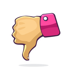 Vector illustration. Thumb down gesture of dislike. Graphic design with contour. Clip-art print of symbol of disapproval or denial on social networks. Isolated on white background