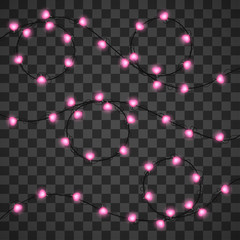 Hearts light bulbs isolated on transparent background, vector illustration