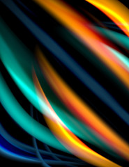 Silk smooth lines on black, liquid fluid color waves. Vector Illustration