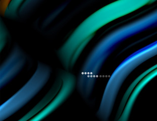 Silk smooth lines on black, liquid fluid color waves. Vector Illustration