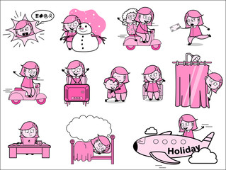 Cartoon Housewife Character with Concepts - Collection of Concepts Vector illustrations