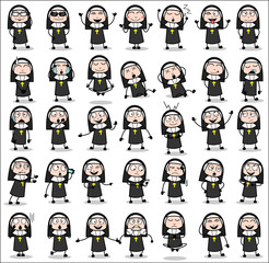 Comic Nun Lady Poses - Set of Concepts Vector illustrations