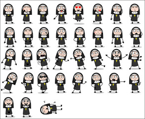 Poses of Cartoon Nun Lady - Set of Concepts Vector illustrations