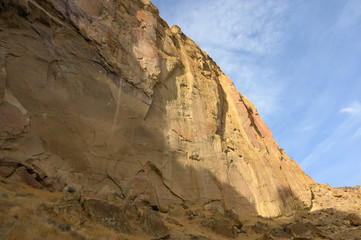 Rocks in a beautifully large canyon, desert with river. Smith Rock State Park National Park. Oregon State