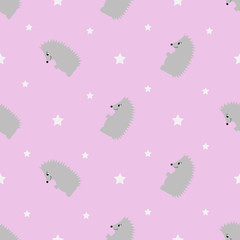 Seamless pattern with cartoon hedgehog. 