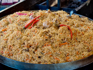 Fragrant delicious pilaf with garlic and pepper large.