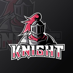 Blue Knight sport esport logo design template with armor and helmet