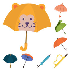 Vector illustration of umbrella and rain logo. Set of umbrella and weather stock symbol for web.