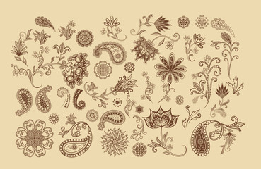 Vector decorative design Paisley, floral elements. - 315629359