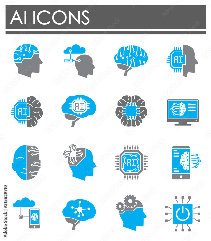 Poster ai related icon set on background for graphic and web design. simple illustration. internet concept 