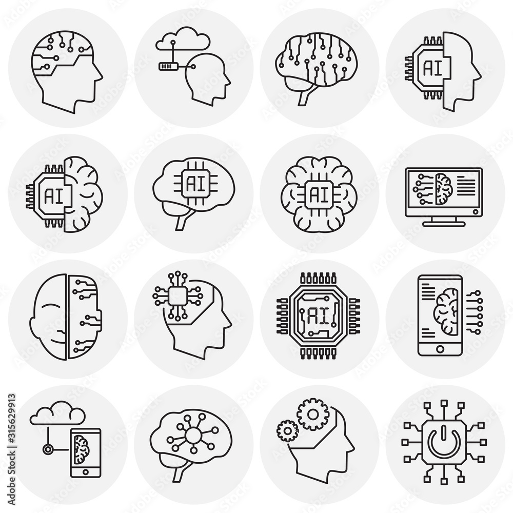 Poster ai outline related icon set on background for graphic and web design. simple illustration. internet 