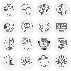 Ai outline related icon set on background for graphic and web design. Simple illustration. Internet concept symbol for website button or mobile app
