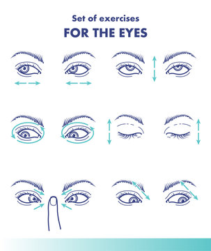 Set of exercises for the eyes, visual acuity line illustration