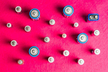 Ecology recycling concept. Many different types used or new battery