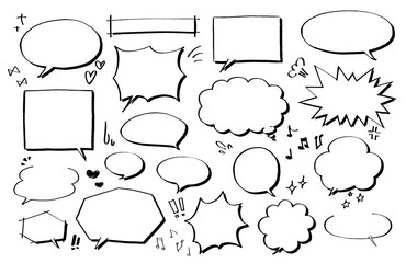 ポップテイストな手描きフキダシセット（モノクロ）