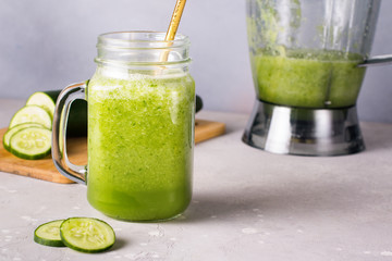 Glass of fresh cucumber juice. Detox water. Healthy drink.