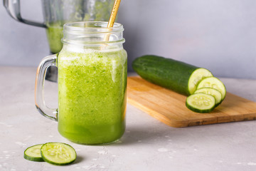 Glass of fresh cucumber juice. Detox water. Healthy drink.