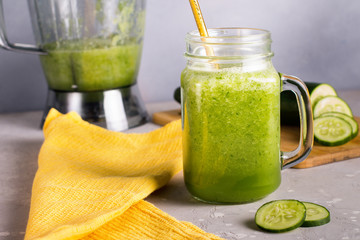 Glass of fresh cucumber juice. Detox water. Healthy drink.