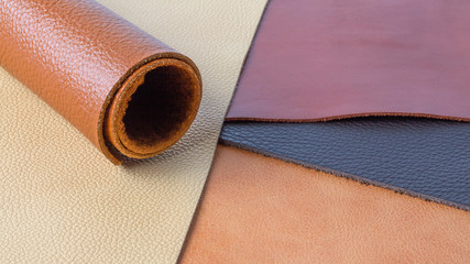 Multicolored natural leather textures samples