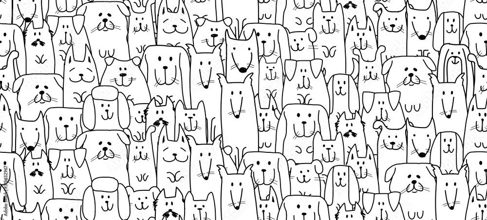 Poster funny dogs family, seamless pattern for your design