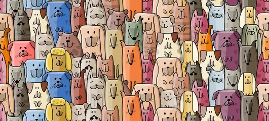 Keuken spatwand met foto Funny dogs family, seamless pattern for your design © Kudryashka