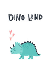 Baby print with Dino. Cute card, poster, template, greeting card, dinosaur. Scandinavian style. Vector illustrations