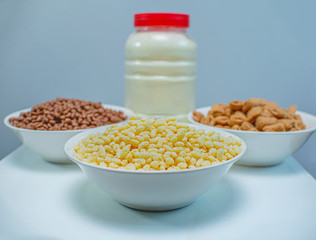 Nutrition Breakfast Concept with Cereals and Powder milk in a bowl