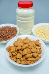 Nutrition Breakfast Concept with Cereals and Powder milk in a bowl