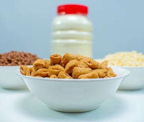 Nutrition Breakfast Concept with Cereals and Powder milk in a bowl