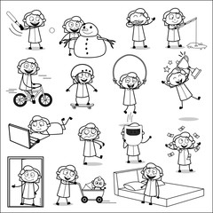Retro Office Girl - Set of Drawing Concepts Vector illustrations
