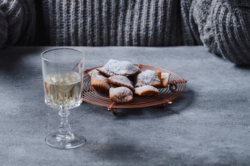 Bugie or ravioli filled with chocolate cream, typical carnival italian fritters.
