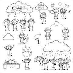 Office Workers - Set of Various Retro Concepts Vector illustrations