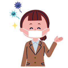 ウィルス予防バッチリな女性社員のイラスト