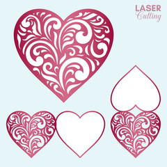 Fototapeta na wymiar Laser cut template of fold card with patterned heart for brochures, wedding invitations or Valentine's Day greeting card.