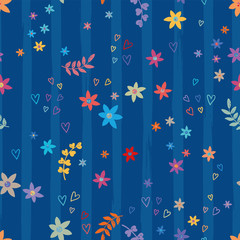 Cute hand drawn floral seamless pattern, cute doodle flowers background, great for textiles, banners, wallpaper, wrapping - vector design