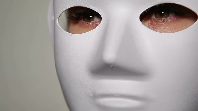 mask female eyes white background hd footage