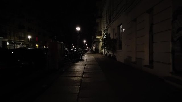 Walking through the street of Berlin during the night