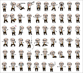 Comic Old Boss Poses - Set of Concepts Vector illustrations