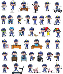 Comic Policeman Cop - Set of Concepts Vector illustrations