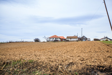 Fototapeta premium Rural agricultural landscape of the ploughed field
