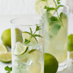 Fototapeta premium Homemade refreshing drink with lime juice and mint