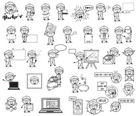 Retro Drawing of Policeman Cop Concepts - Set of Concepts Vector illustrations